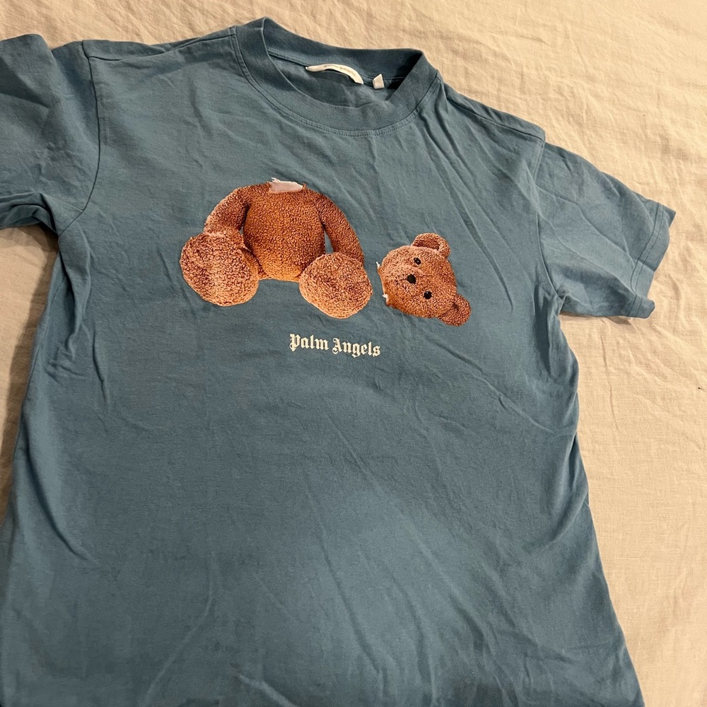 Palm Angels Kids T-Shirt in Blue with Bear Motif